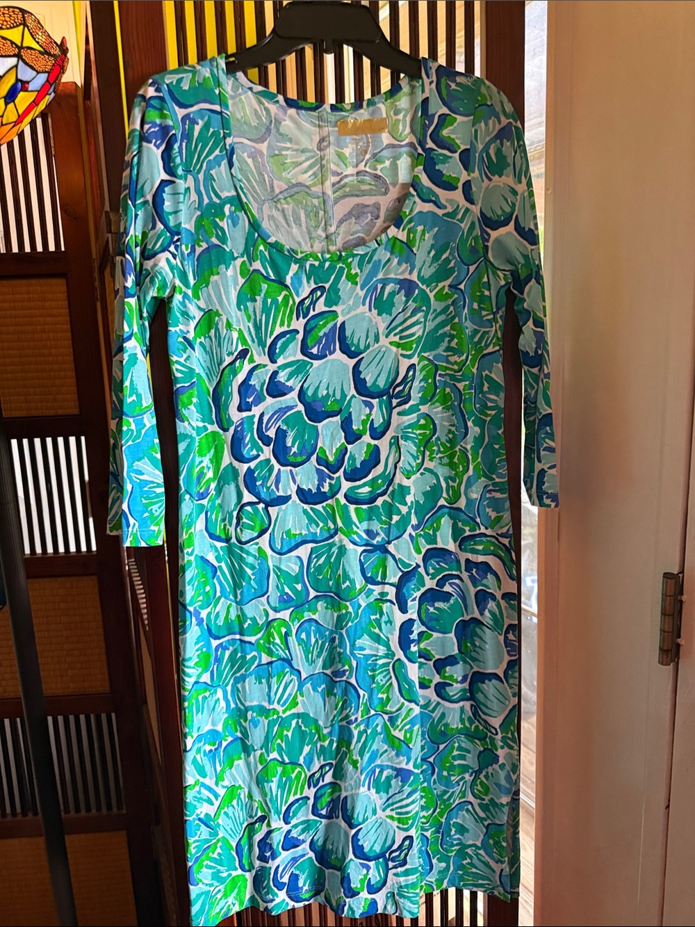 Lilly Pulitzer- Women’s Green & Blue Floral Scoop Neck Dress